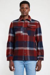 JAQUETA OVERSHIRT LÃ XADREZ MARINHO/LARANJA