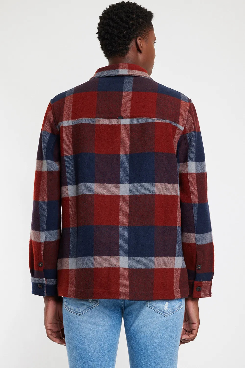 JAQUETA OVERSHIRT LÃ XADREZ MARINHO/LARANJA