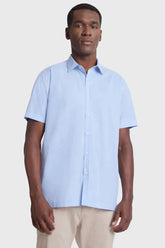 CAMISA MANGA CURTA REGULAR EM TRICOLINE TEXTURIZADO AZUL CLARO