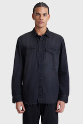 CAMISA MANGA LONGA OFF AND BLACK REGULAR JEANS DESTROYED COM BOLSOS PRETO