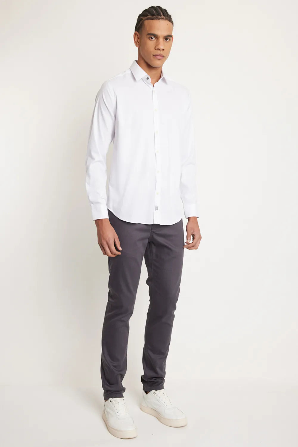 CAMISA MANGA LONGA ICON SLIM MAQUINETADA EM ALGODÃO E POLIAMIDA BRANCO