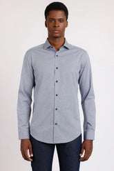 CAMISA SLIM TRICOLINE MAQUINETADO FIO 50 AZUL ESCURO