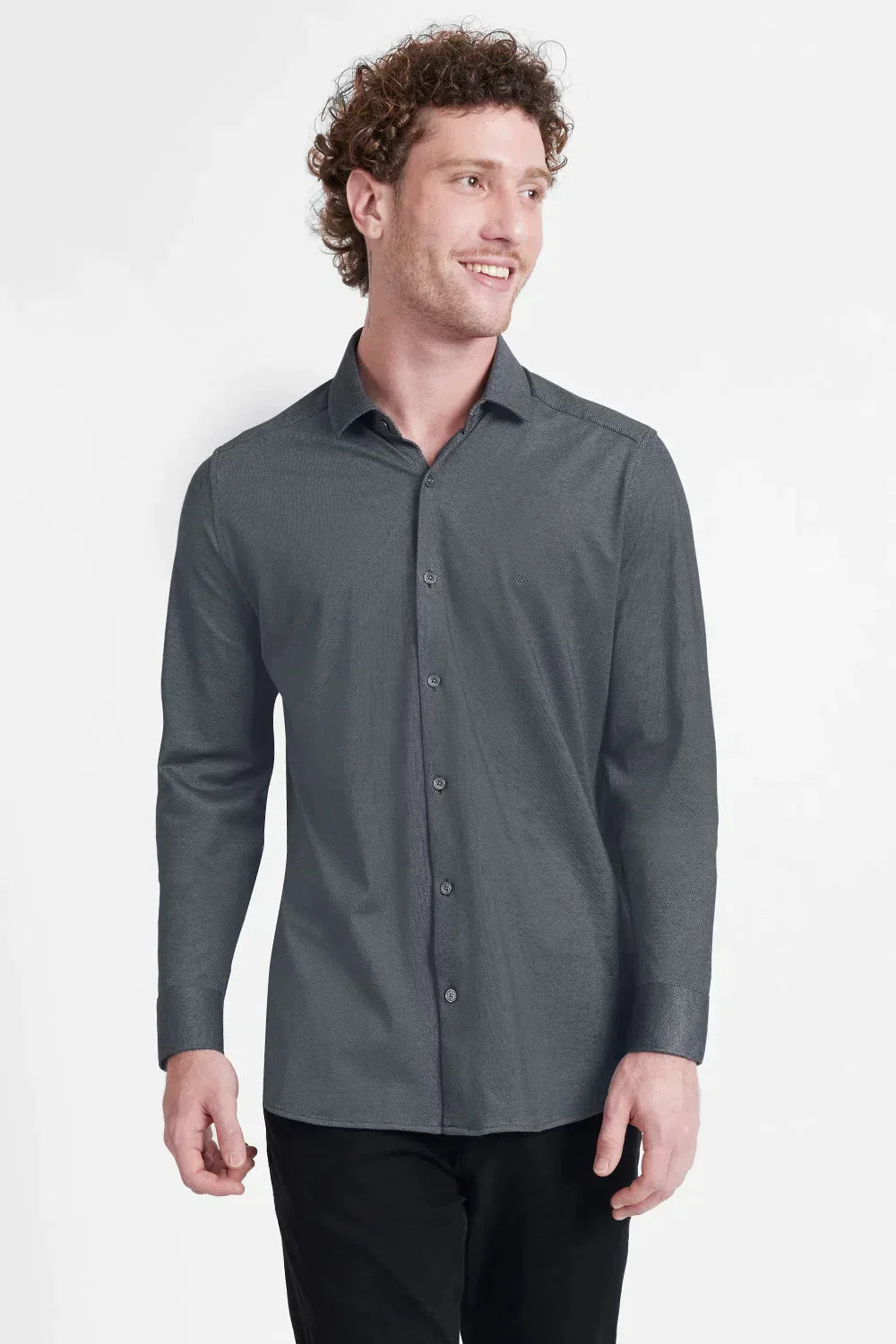 CAMISA MANGA LONGA SLIM EM MALHA GOLD MARINHO