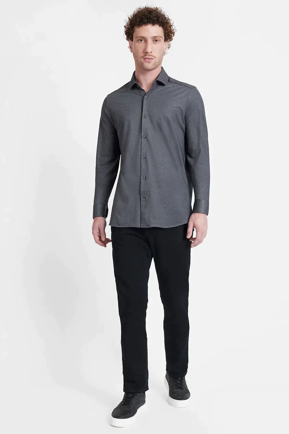 CAMISA MANGA LONGA SLIM EM MALHA GOLD MARINHO