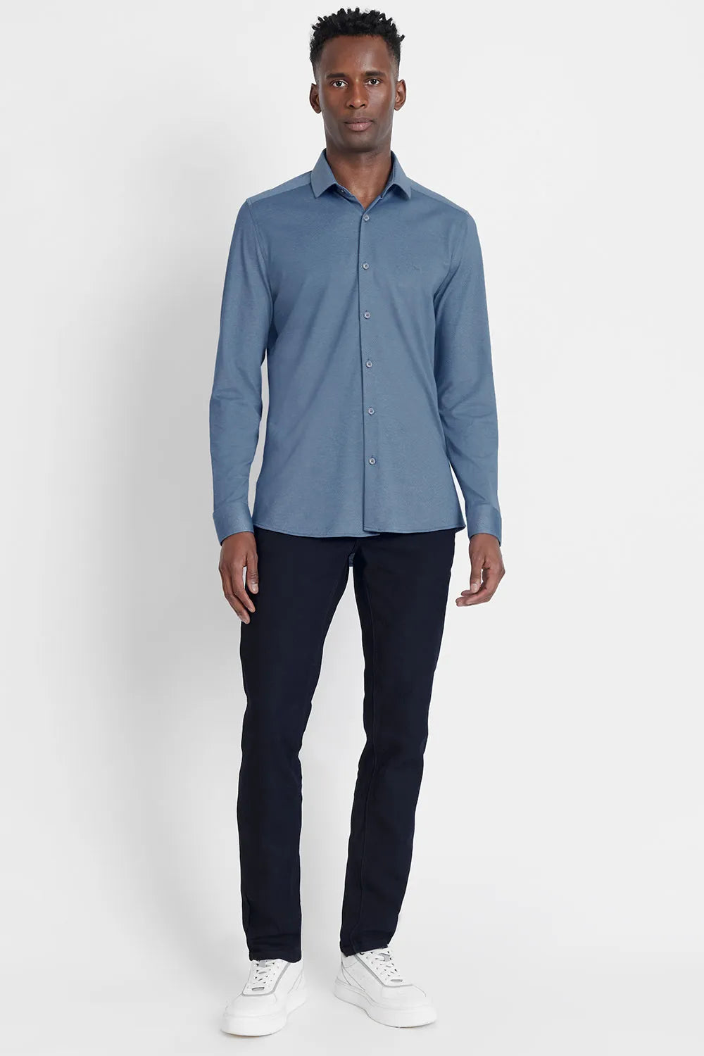 CAMISA MANGA LONGA SLIM EM MALHA GOLD AZUL