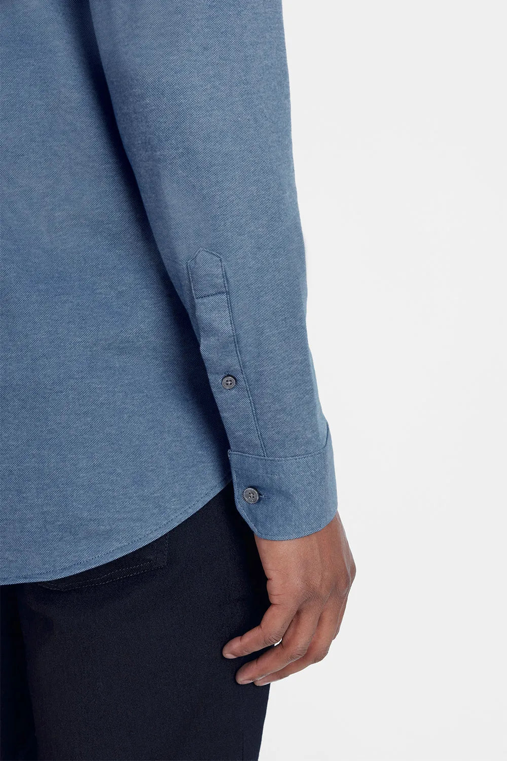 CAMISA MANGA LONGA SLIM EM MALHA GOLD AZUL