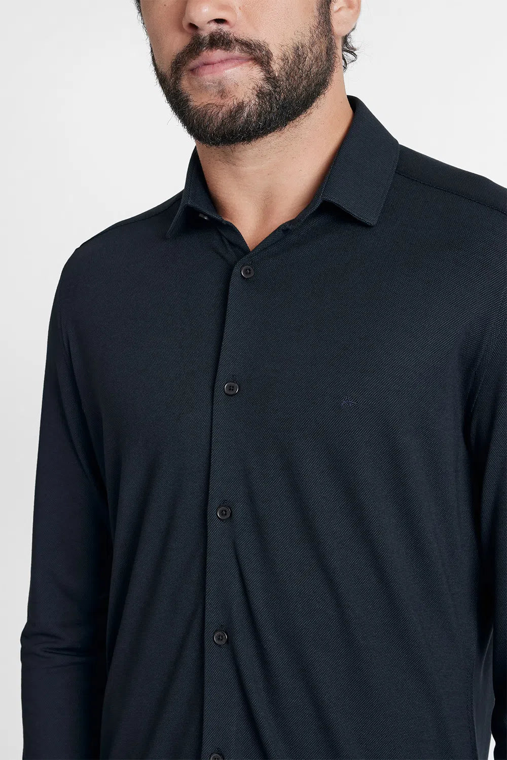 CAMISA MANGA LONGA SLIM EM MALHA QUADRICULADA MARINHO