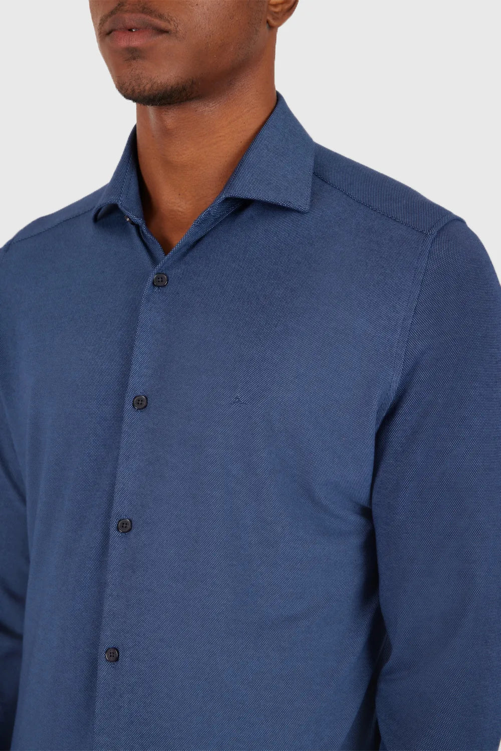 CAMISA MANGA LONGA SLIM EM MALHA QUADRICULADA AZUL