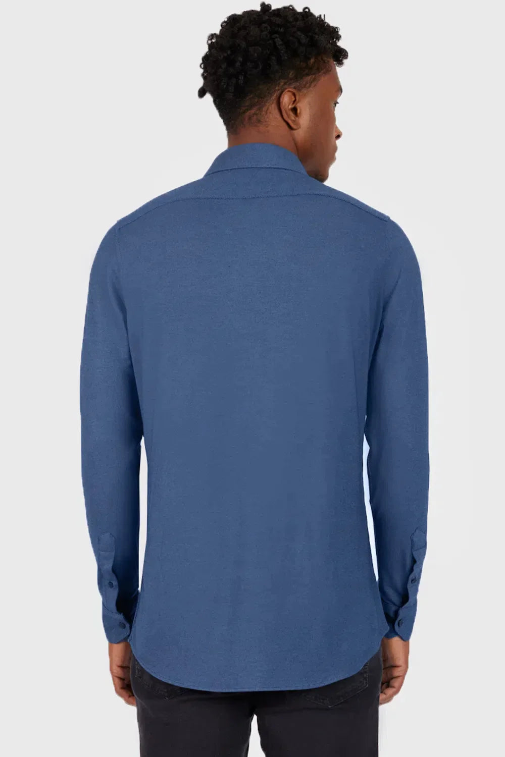 CAMISA MANGA LONGA SLIM EM MALHA QUADRICULADA AZUL