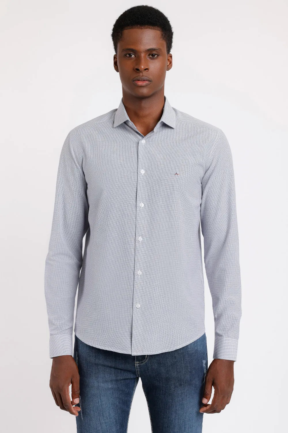 CAMISA REGULAR TRICOLINE MIX MICRO XADREZ BRANCO COM MARINHO