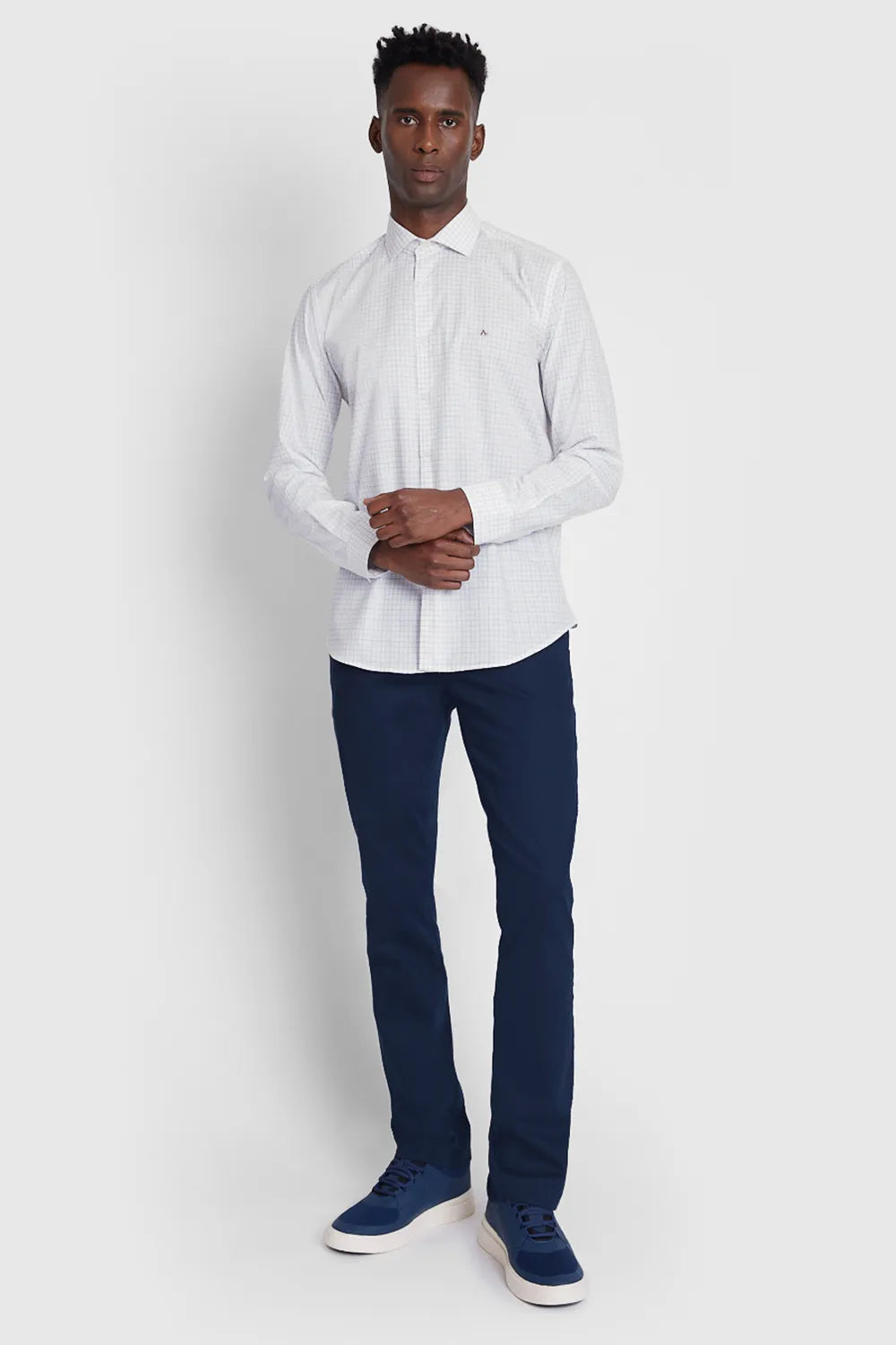 CAMISA SLIM TRICOLINE XADREZ BRANCO COM MARINHO