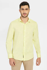 CAMISA MANGA LONGA REGULAR EM LINHO E ALGODÃO AMARELO CLARO