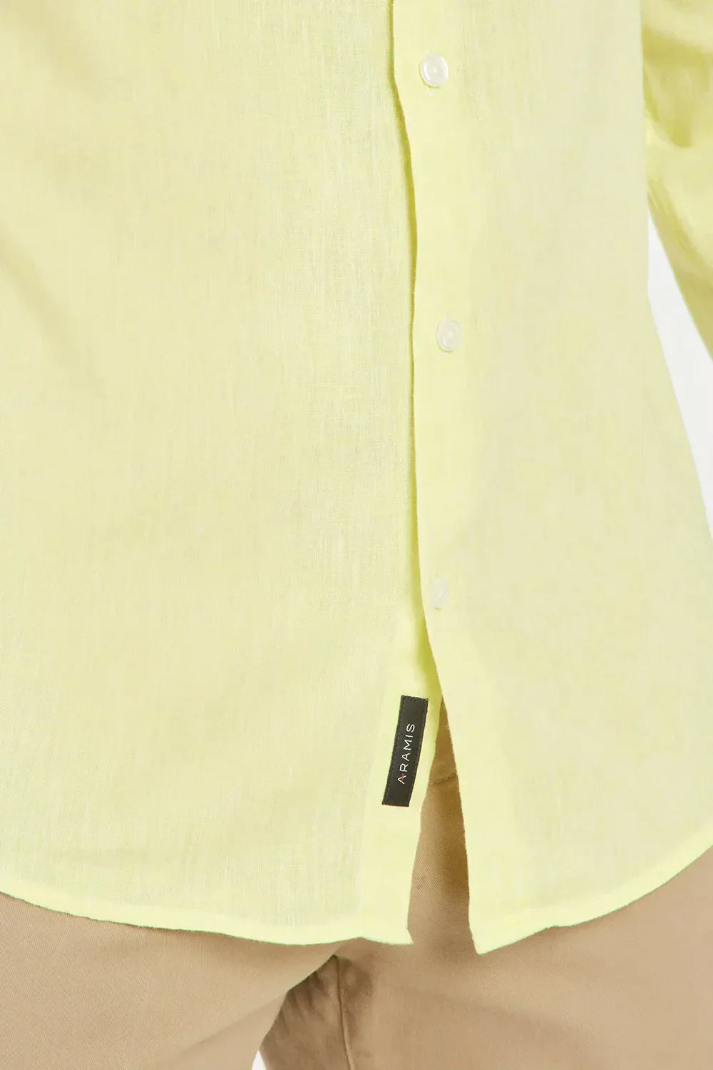 CAMISA MANGA LONGA REGULAR EM LINHO E ALGODÃO AMARELO CLARO