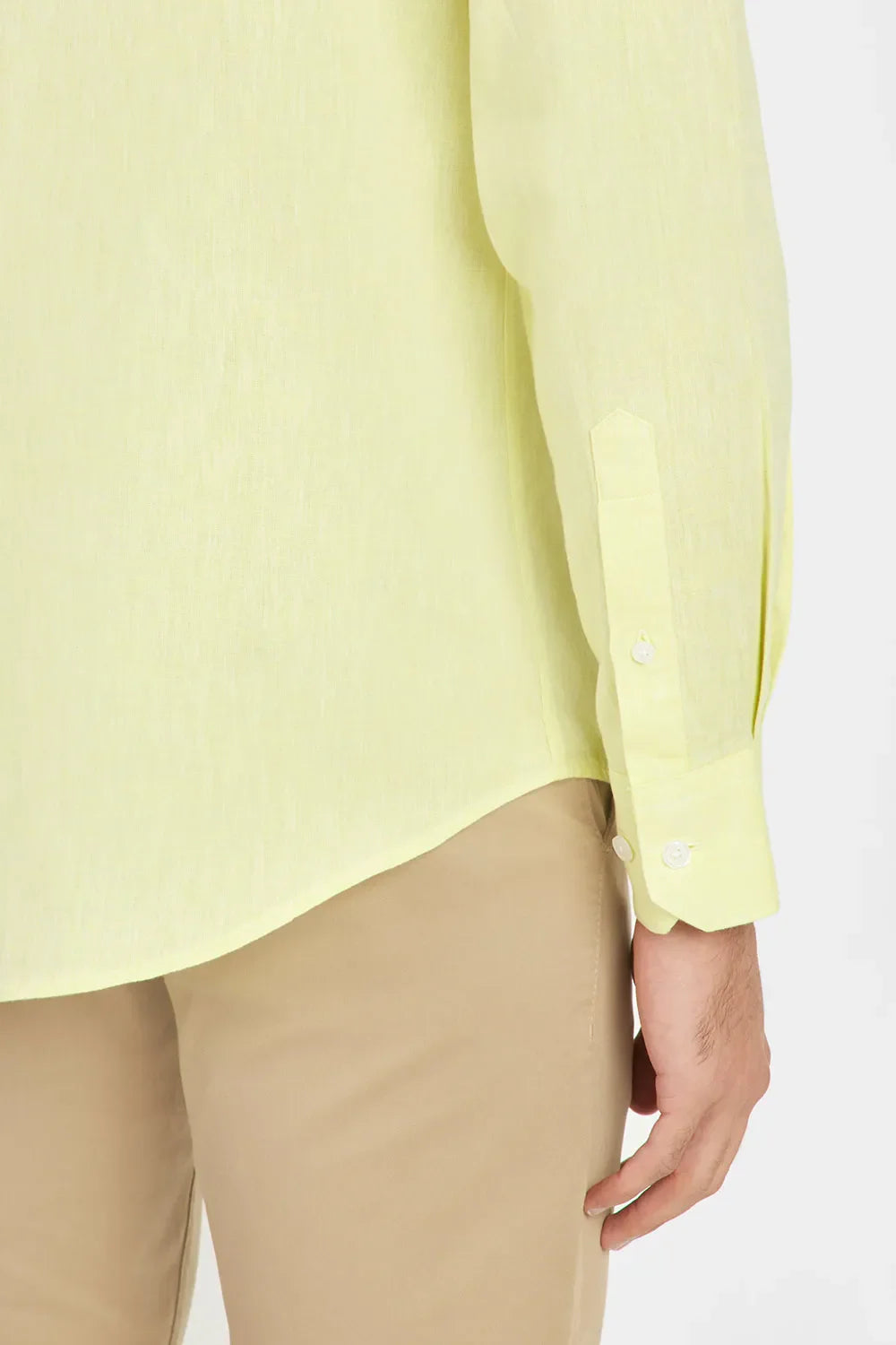 CAMISA MANGA LONGA REGULAR EM LINHO E ALGODÃO AMARELO CLARO