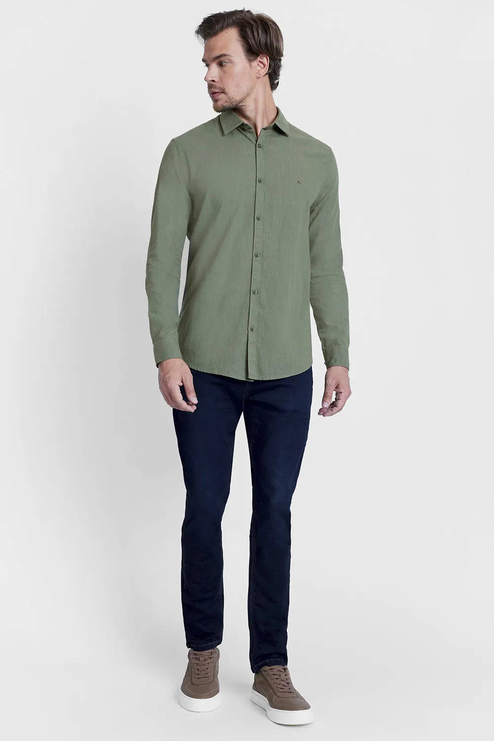 CAMISA SLIM COTTON SLUB VERDE MILITAR