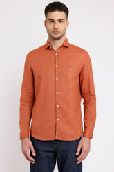 CAMISA REGULAR CAMBRAIA LINHO ALGODÃO TELHA