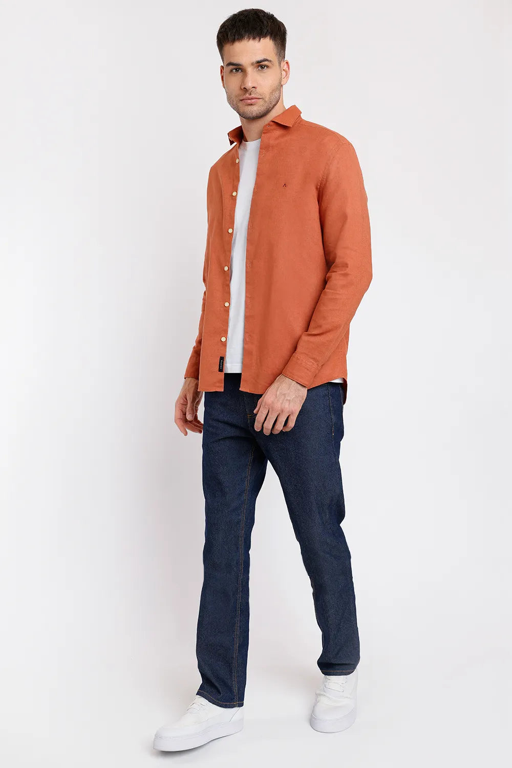 CAMISA REGULAR CAMBRAIA LINHO ALGODÃO TELHA