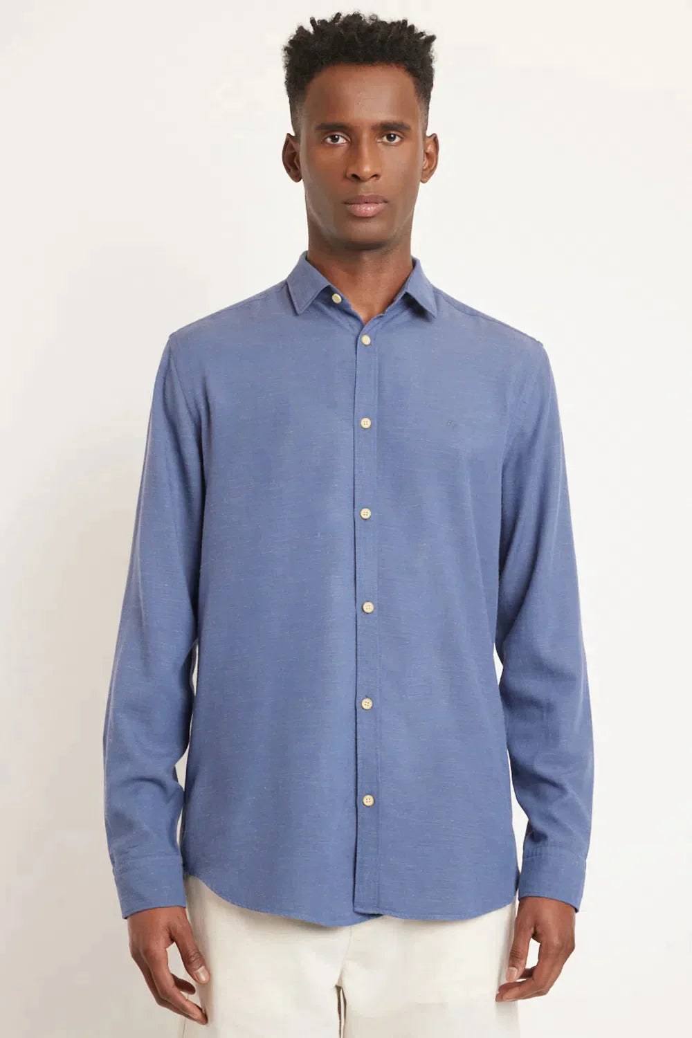 CAMISA SLIM LINEN SLUB AZUL