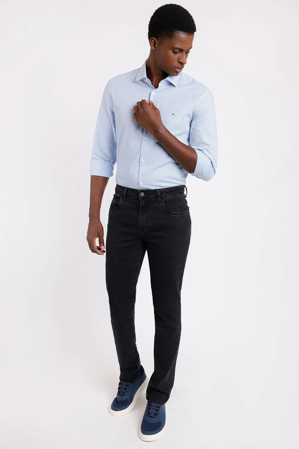 CAMISA SLIM TRICOLINE MAQUINETADA AZUL CLARO