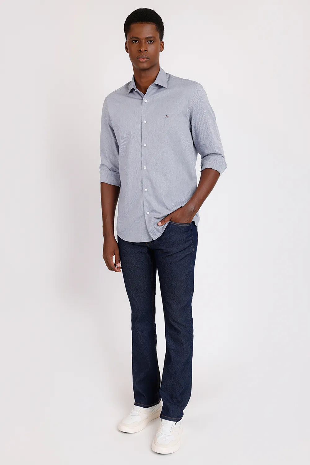 CAMISA SLIM TRICOLINE MAQUINETADA AZUL