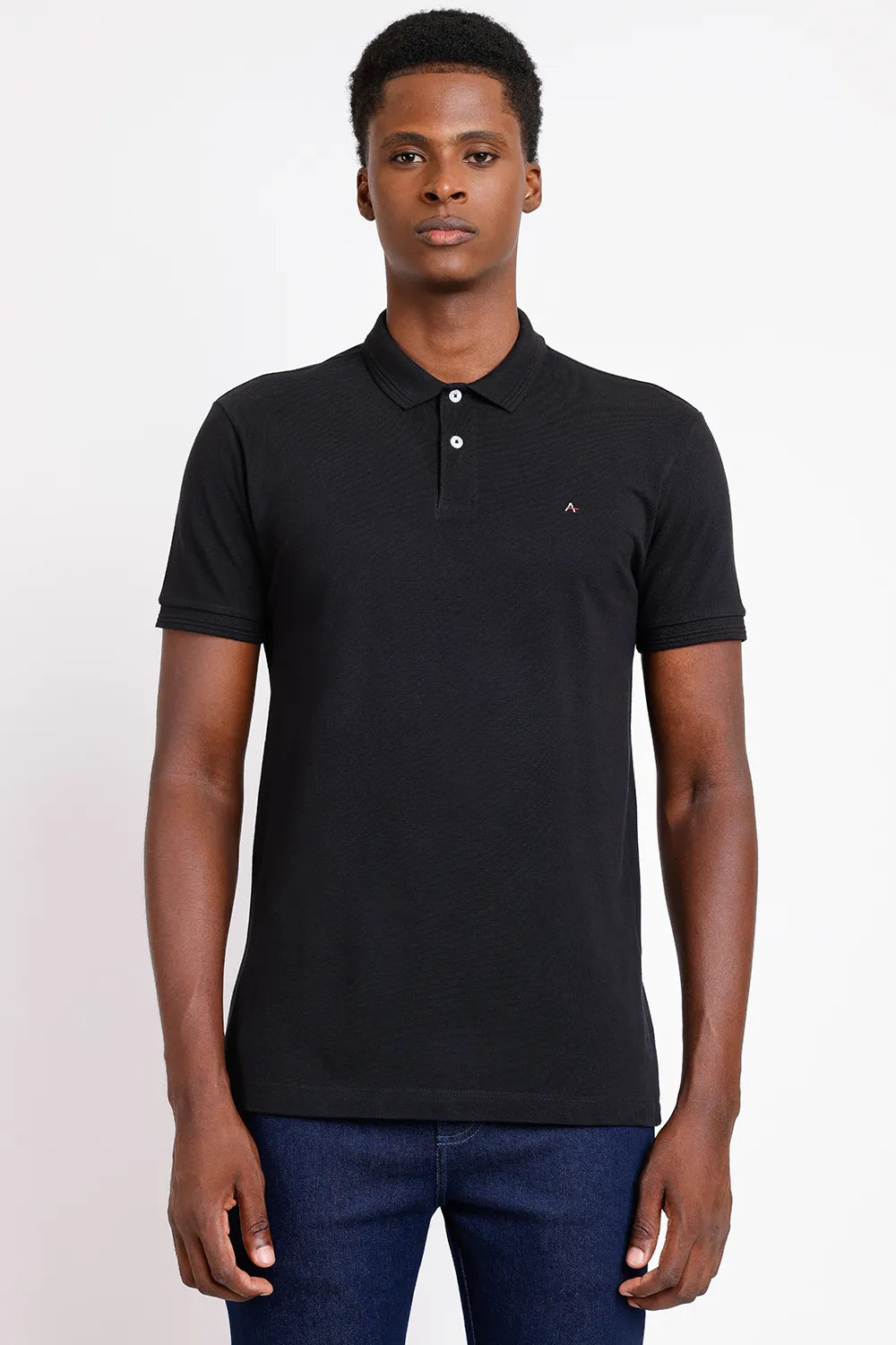 POLO MANGA CURTA FRISO JACQUARD PRETO