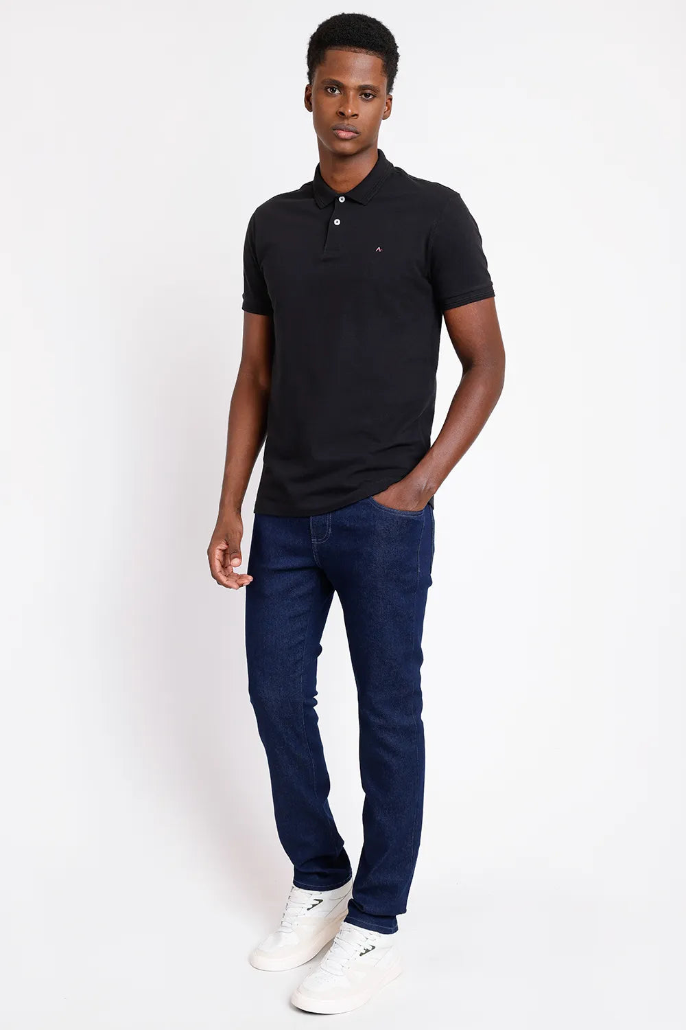 POLO MANGA CURTA FRISO JACQUARD PRETO