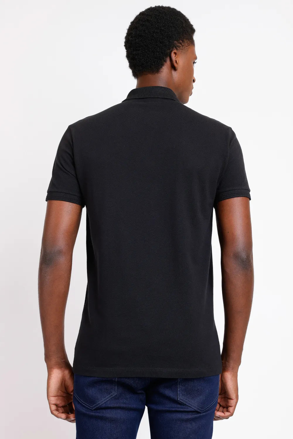 POLO MANGA CURTA FRISO JACQUARD PRETO