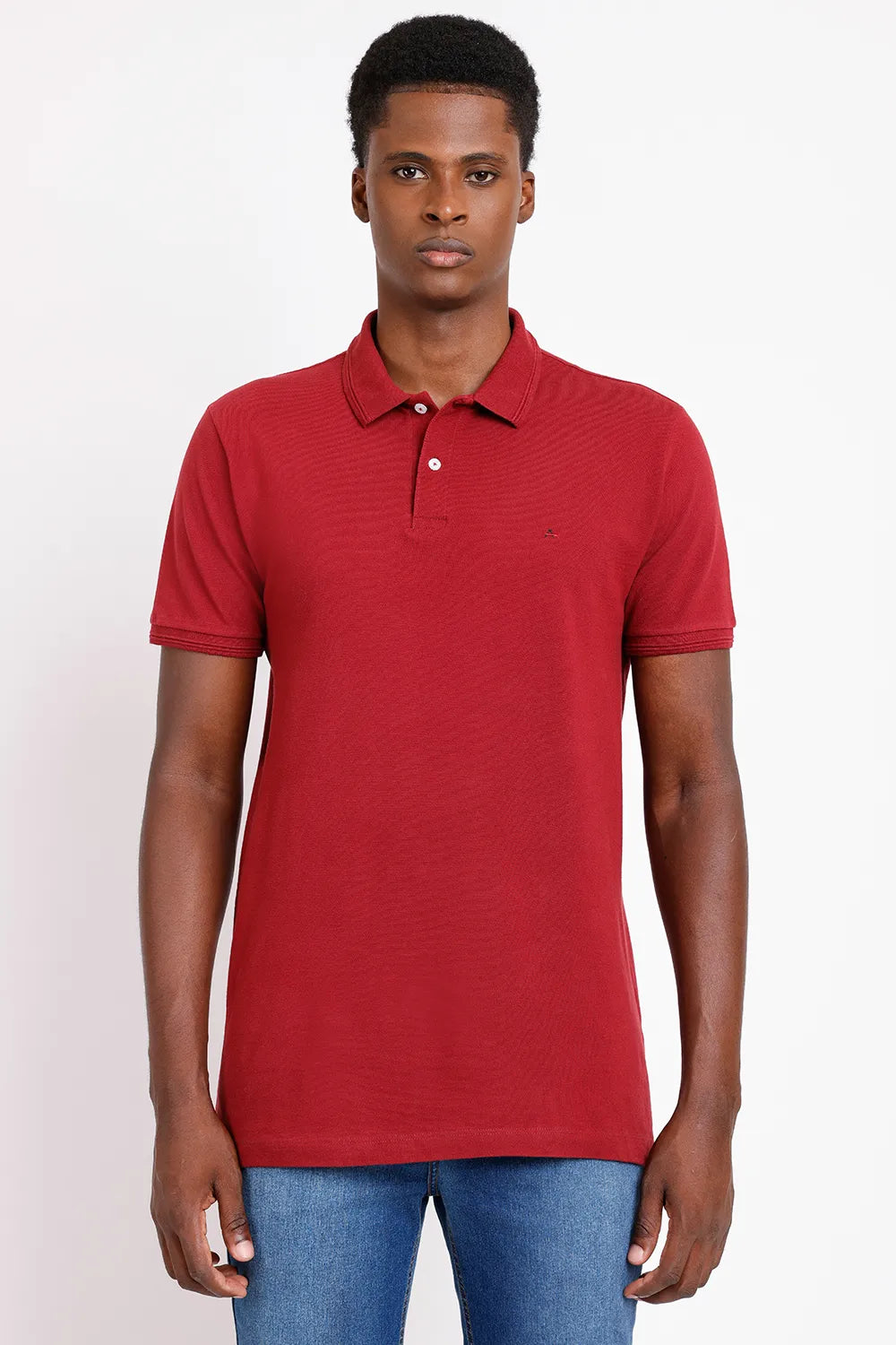 POLO MANGA CURTA FRISO JACQUARD BORDEAUX