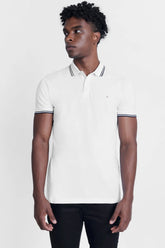 POLO MANGA CURTA PIQUET LISTRAS BRANCO