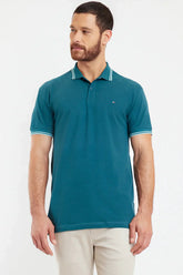 POLO MANGA CURTA PIQUET LISTRAS PETROLEO