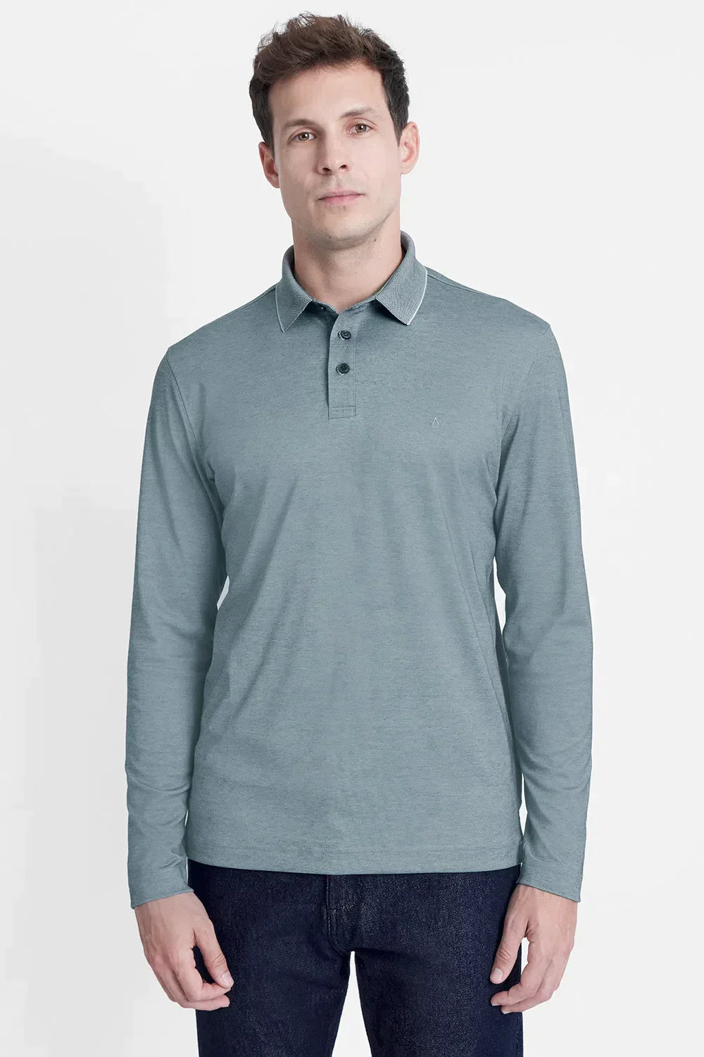 POLO ALGODÃO PIMA TECH MANGA LONGA AZUL CARBONO