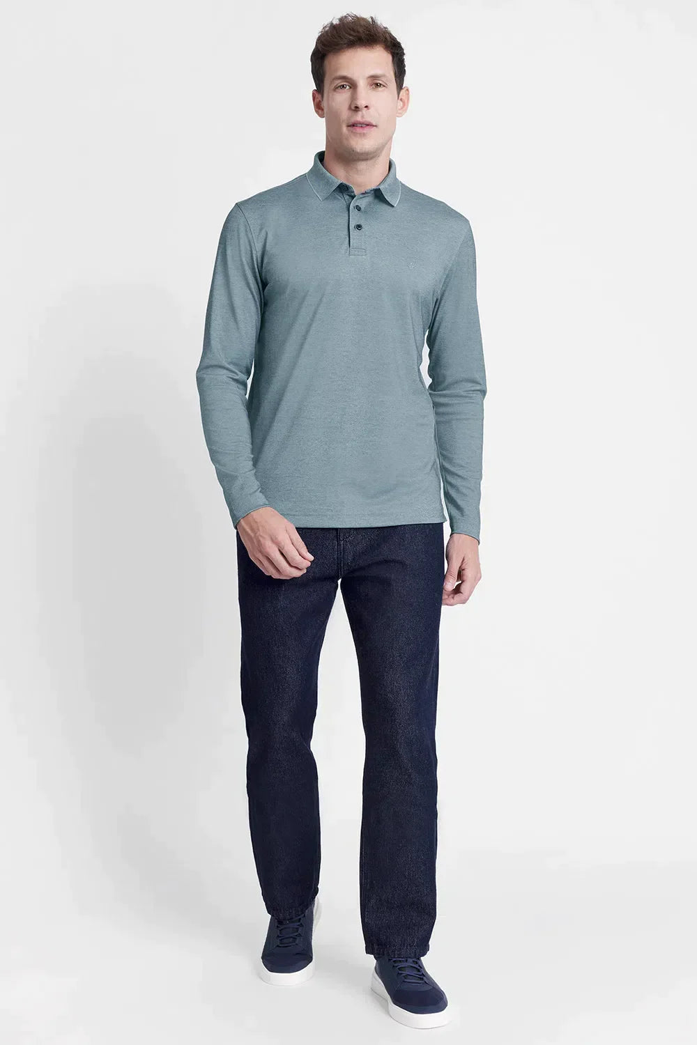 POLO ALGODÃO PIMA TECH MANGA LONGA AZUL CARBONO