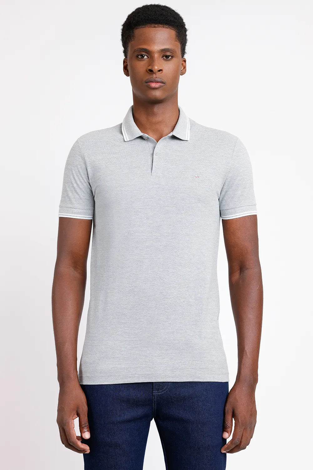 POLO MANGA CURTA FRISO OFF CINZA MESCLA