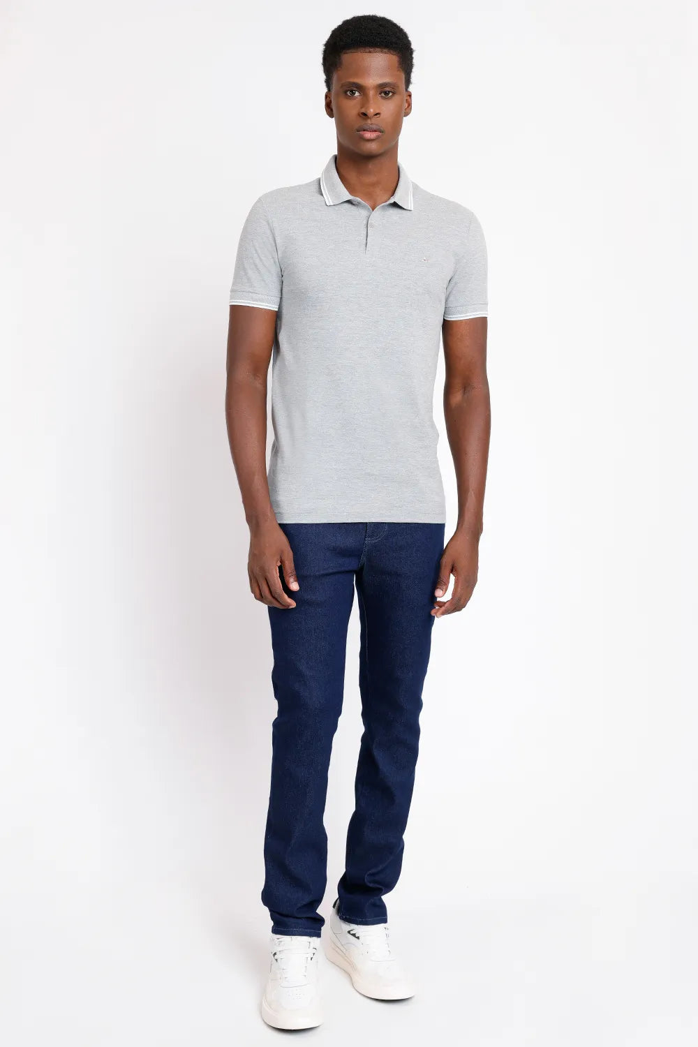 POLO MANGA CURTA FRISO OFF CINZA MESCLA