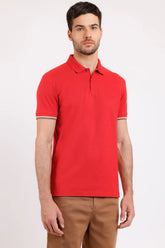 POLO MANGA CURTA PIQUET COM FRISOS VERMELHO
