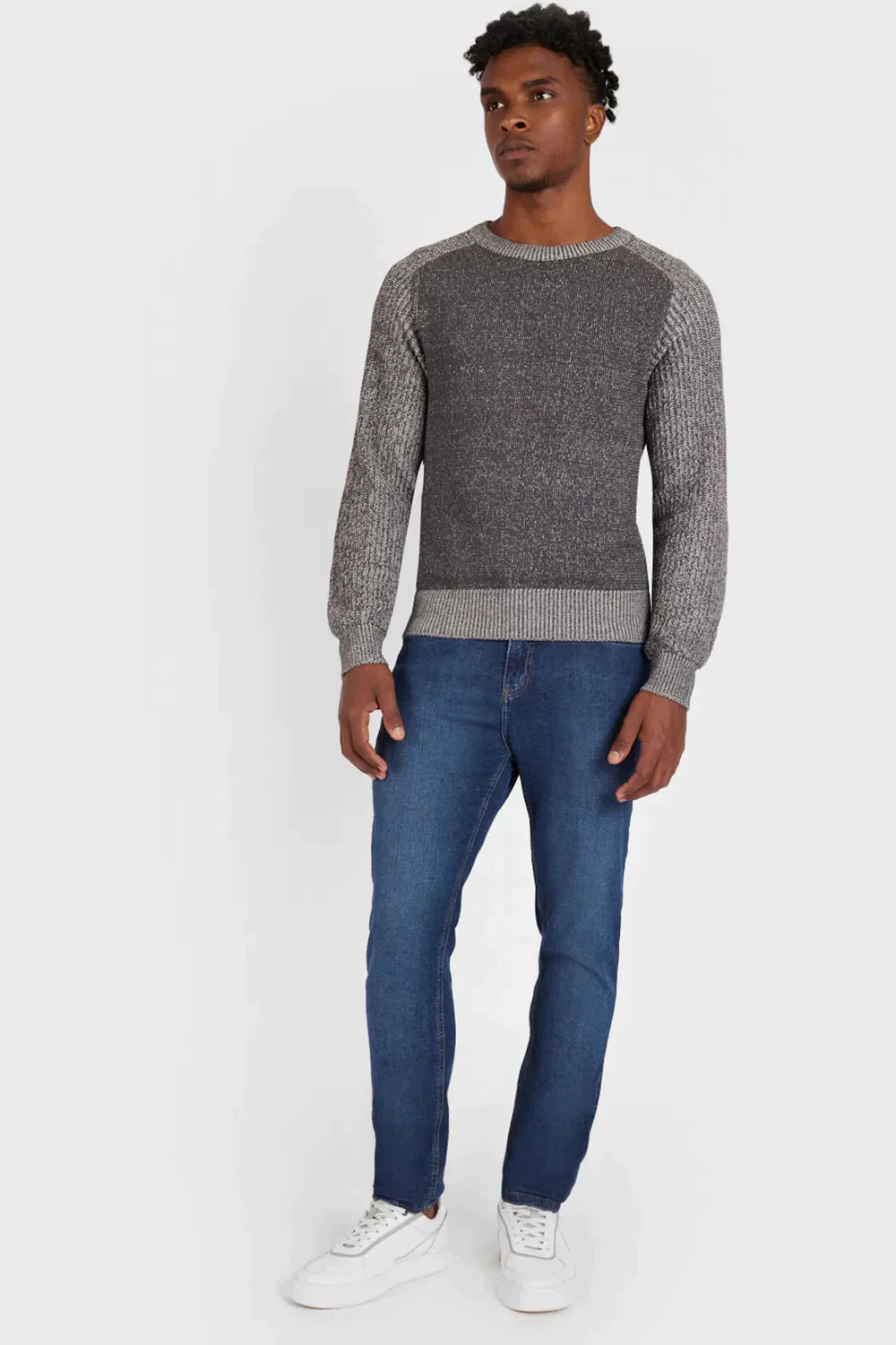 TRICOT MANGA LONGA RAGLAN BINADO CINZA