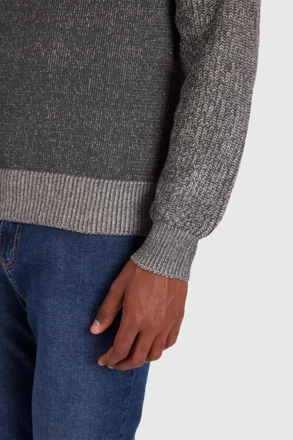 TRICOT MANGA LONGA RAGLAN BINADO CINZA