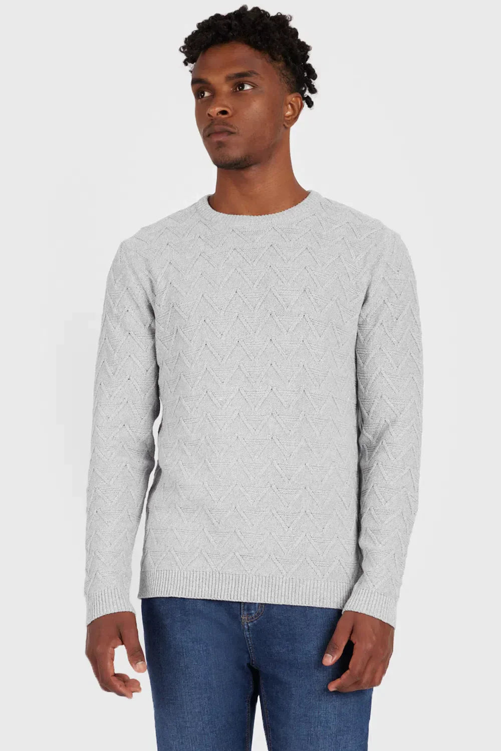 TRICOT MANGA LONGA FULL JACQUARD CINZA