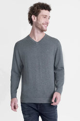 TRICOT MANGA LONGA GOLA V CINZA MESCLA