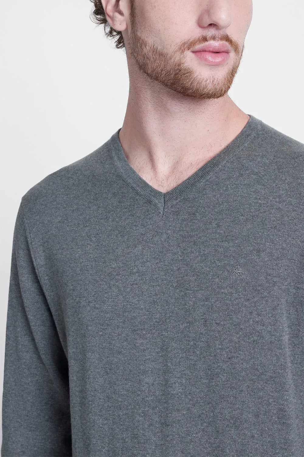 TRICOT MANGA LONGA GOLA V CINZA MESCLA