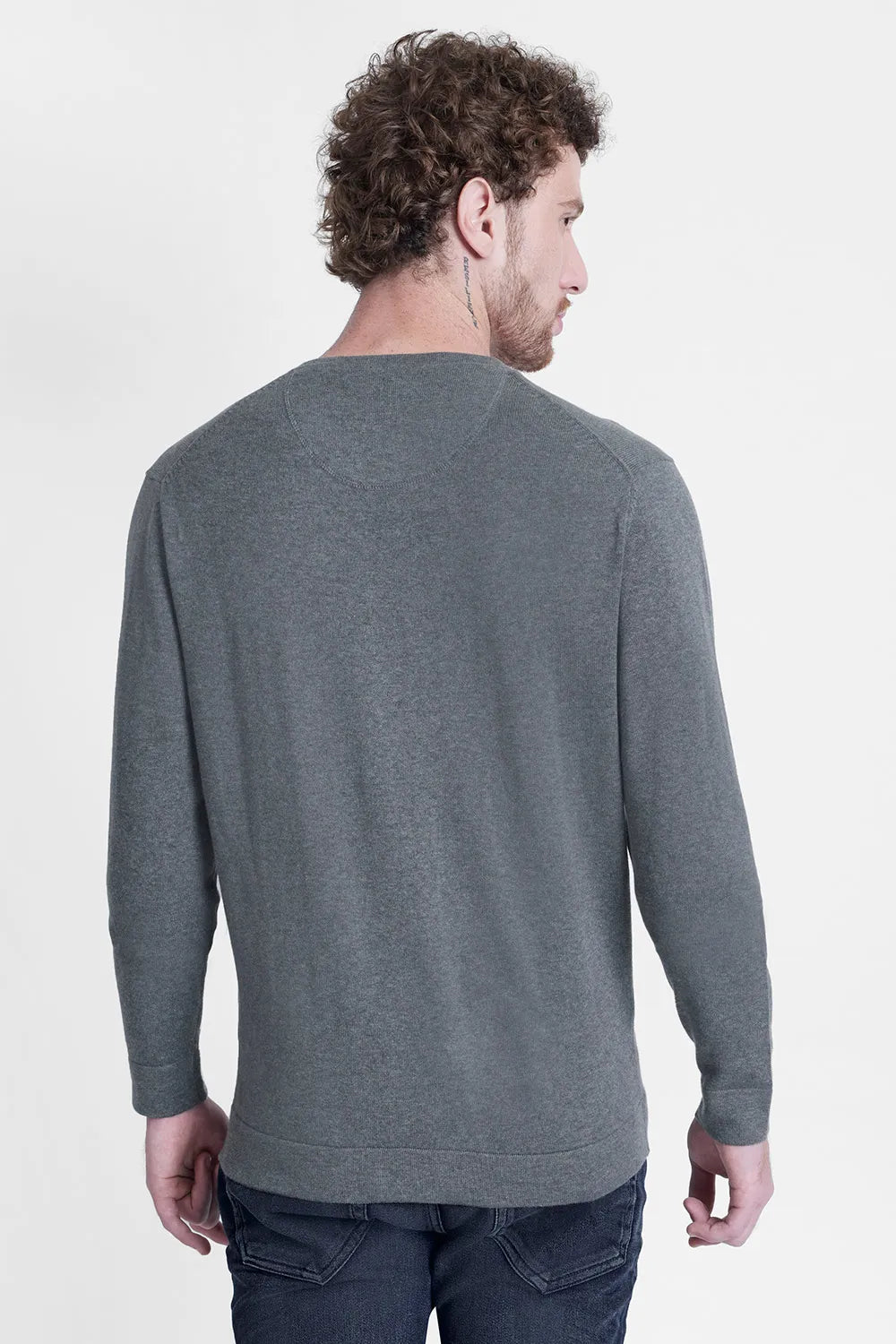 TRICOT MANGA LONGA GOLA V CINZA MESCLA