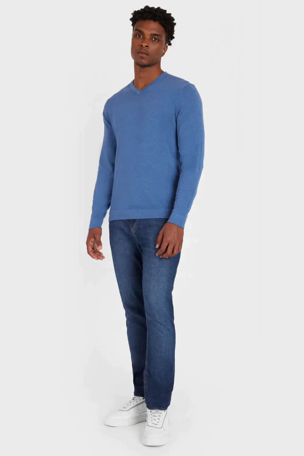 TRICOT MANGA LONGA GOLA V AZUL MEDIO