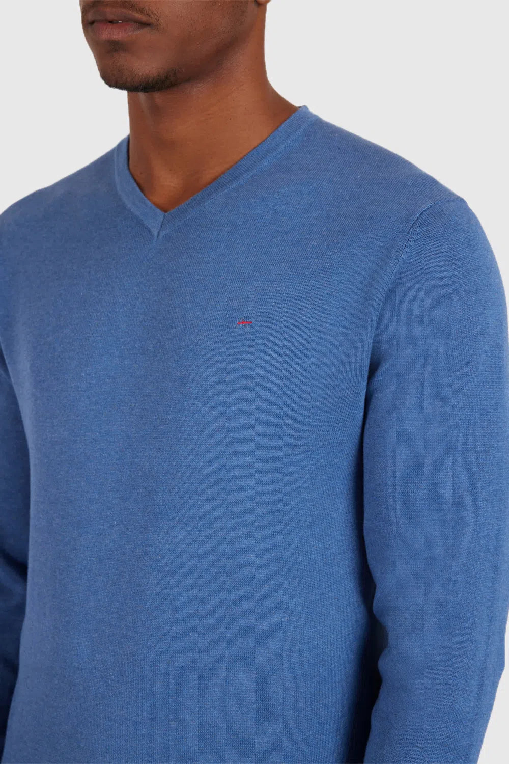 TRICOT MANGA LONGA GOLA V AZUL MEDIO