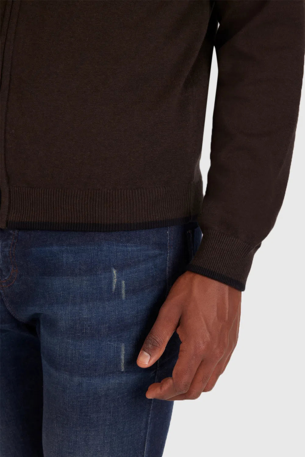 TRICOT MESCLA MANGA LONGA COM ZÍPER CAFE