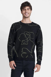 TRICOT MANGA LONGA GOLA MAXI FLOWER PRETO COM VERDE