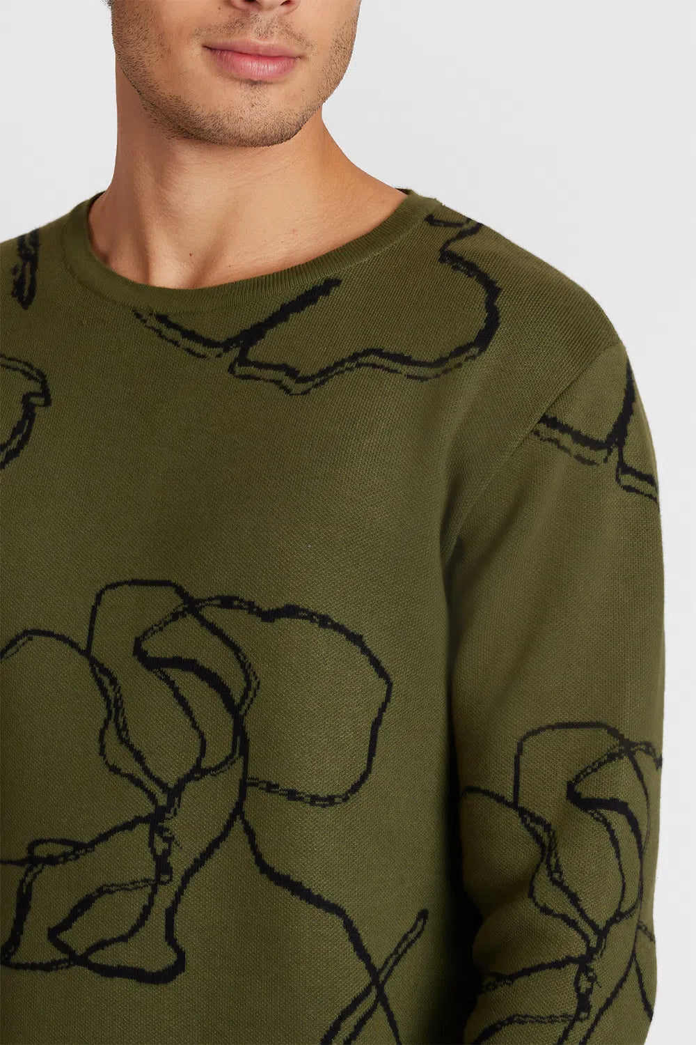 TRICOT MANGA LONGA GOLA MAXI FLOWER VERDE COM PRETO