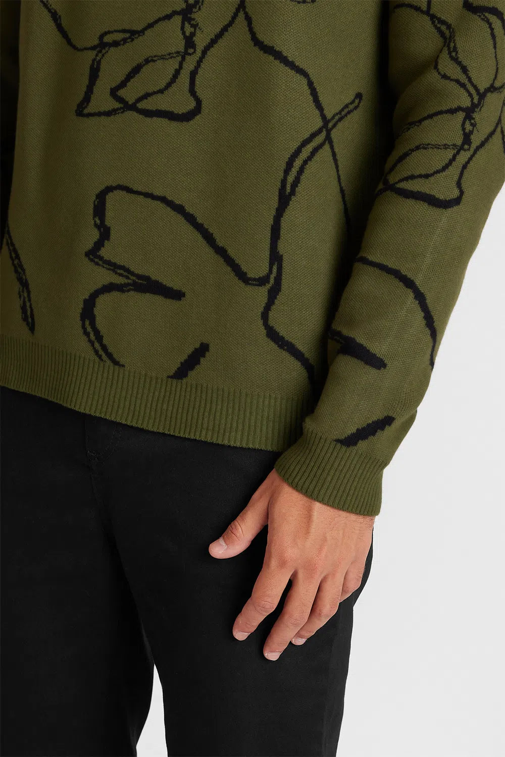 TRICOT MANGA LONGA GOLA MAXI FLOWER VERDE COM PRETO