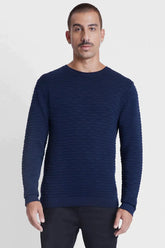 TRICOT MANGA LONGA GOLA C NERVURAS MARINHO