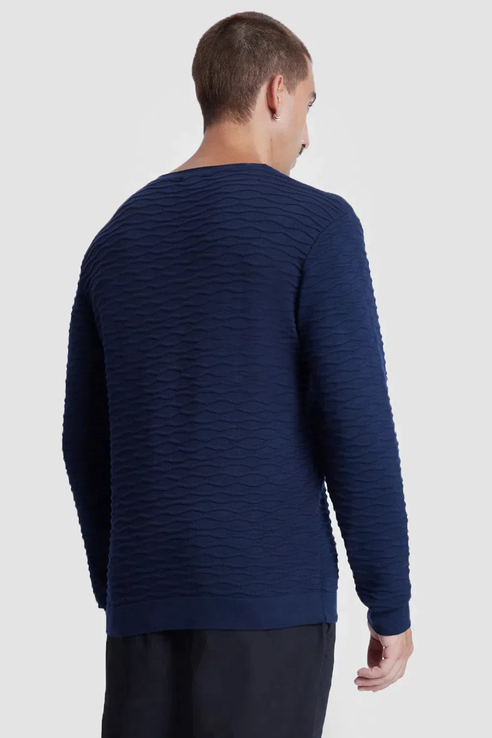 TRICOT MANGA LONGA GOLA C NERVURAS MARINHO