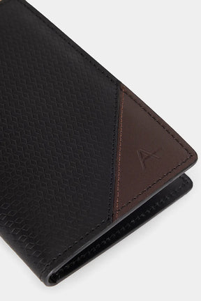 CARTEIRA COURO MÉDIA ESTAMPA RECORTE PRETO